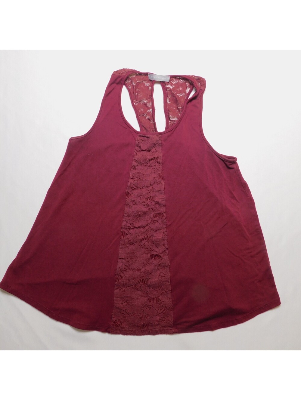 Purple Snow Lace Racerback Tank Top Burgundy Maroon Sheer Panel Blouse Cami